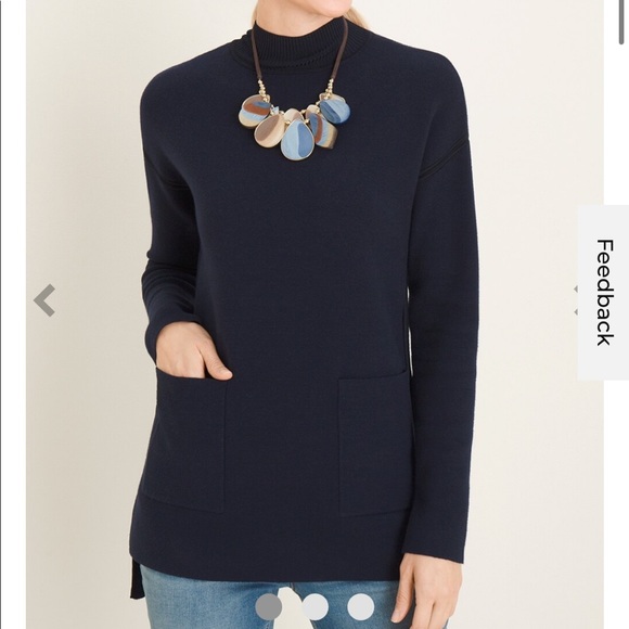 Chico’s Milano-Stitch Mock-Neck Pullover Sweater classic navy. (0) - Picture 2 of 12